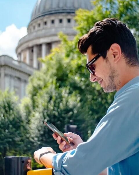Person in front of government building