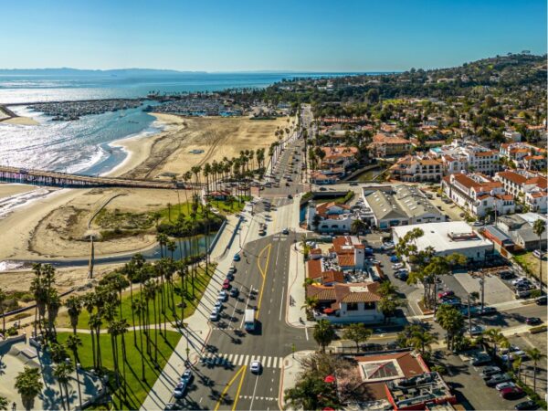 Aerial view of Santa Barbara CA city and beach