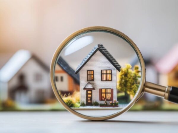magnifying glass examining miniature house short term rental inspection