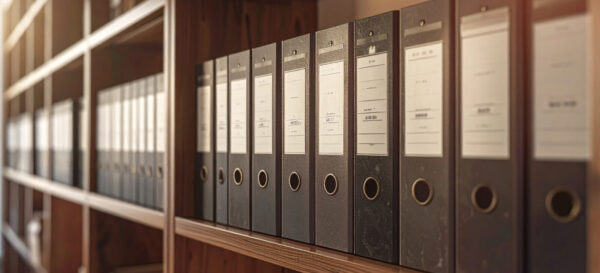 archive binders row wooden office shelf
