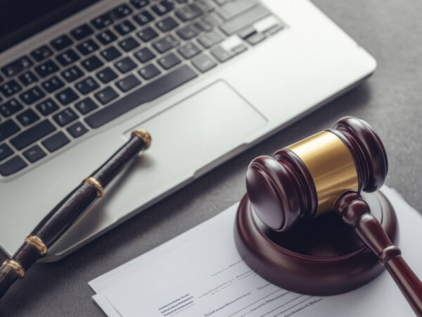 judge gavel legal documents laptop court administration